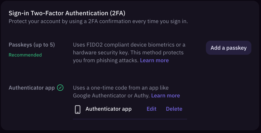 Strengthen your account security with Passkeys and multiple forms of two-factor authentication (2FA)